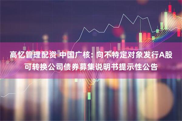 高忆管理配资 中国广核: 向不特定对象发行A股可转换公司债券募集说明书提示性公告